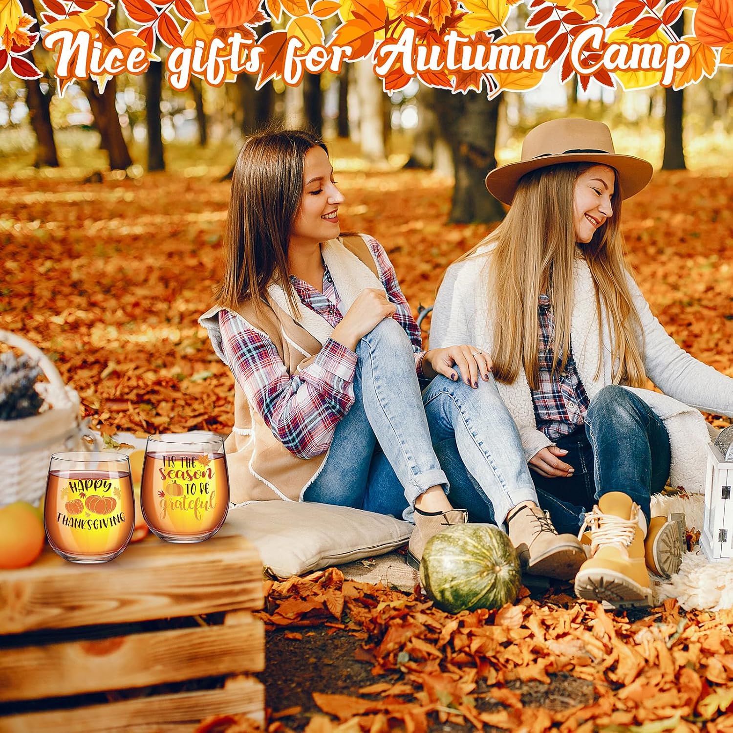 Layhit 8 Pieces Fall Stemless Wine Glass Fall Cups Hello Pumpkin Leaves Pumpkin Spice 12 oz Wine Tumbler for Table Decor Birthday Christmas Holiday Gifts Funny Thanksgiving Seasonal Gift Ideas - Image 4