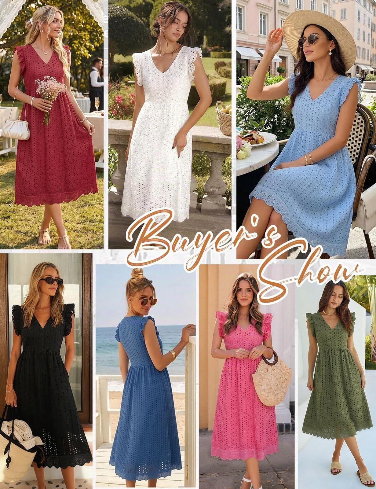 Sommerkleid Damen Lang V Ausschnitt Baumwolle Kleider Sommer Leicht A-Linien-Midikleid Freizeitkleid Damenkleider Lockeres Strandkleid mit Tasche