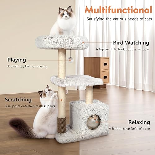 Miniatura 3 de KAMABOKO - Árbol alto para gatos de 41 pulgadas - Árboles de gato de madera con torre, condominio para gatos, hamaca y percha superior, árbol