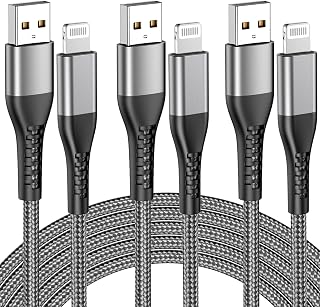 Beautiya iPhone Charger 10ft 3Pack, [MFi Certified] Lightning Cable Fast iPhone Charger Cords iPhone Charging Cable Nylon Compatible with iPhone 14 13 12 11 X Pro Max Mini 8 7 6S iPad iPod-Grey