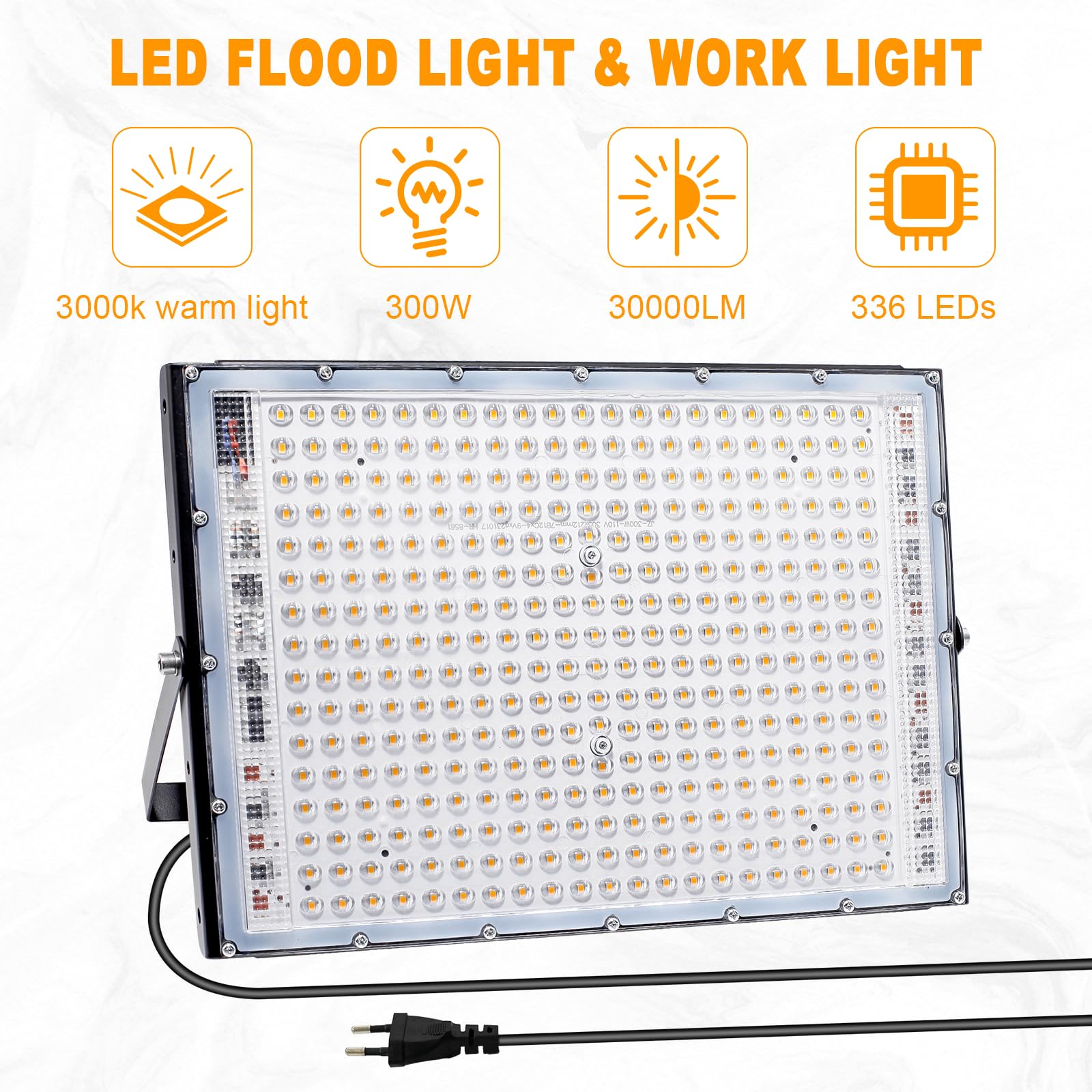 2Piezas Foco LED Exterior 300W, 30000LM Foco Proyector Led, 3000K Luz Cálida, Proyector led Exterior, IP65 Impermeable, Luz led exterior para Patio Jardín Garaje Estadio