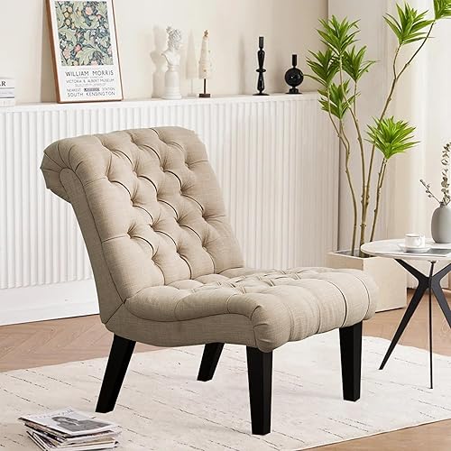 Miniatura 13 de Haobo - Sillas decorativas sin brazos con botón copetudo para sala de estar o sala de recepción (juego de 2) silla de sala de estar, gris Gris,Caqui