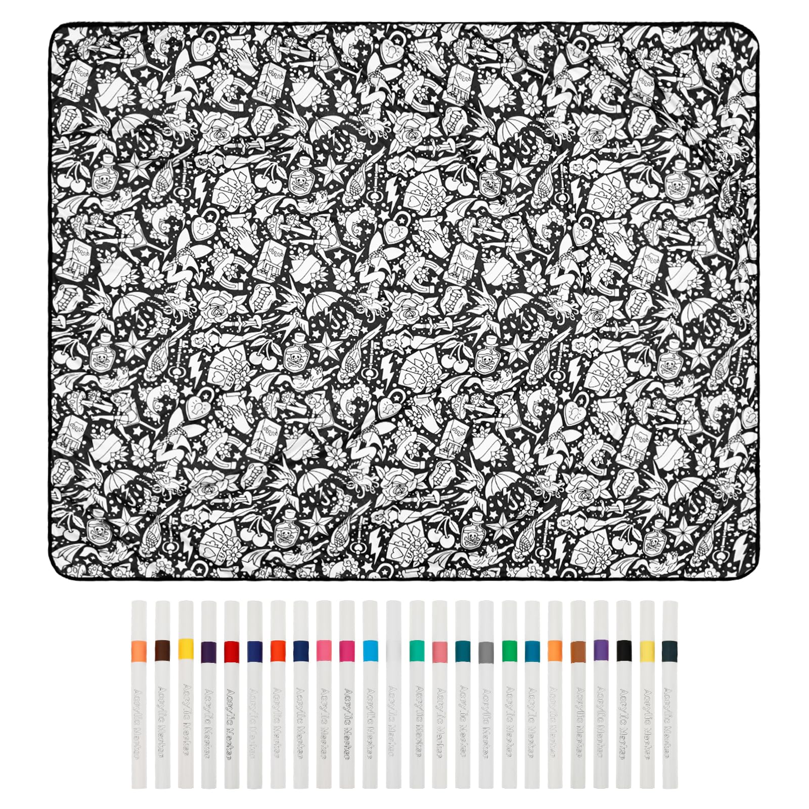 DIY Colouring Blanket for Adults 156x125cm Colour Your Own Blanket with 24 Markers Washable Colouring in Blankets Creative Interesting Soft Cozy Fleece Drawing Throw for Home Bedroom Living Room Decor