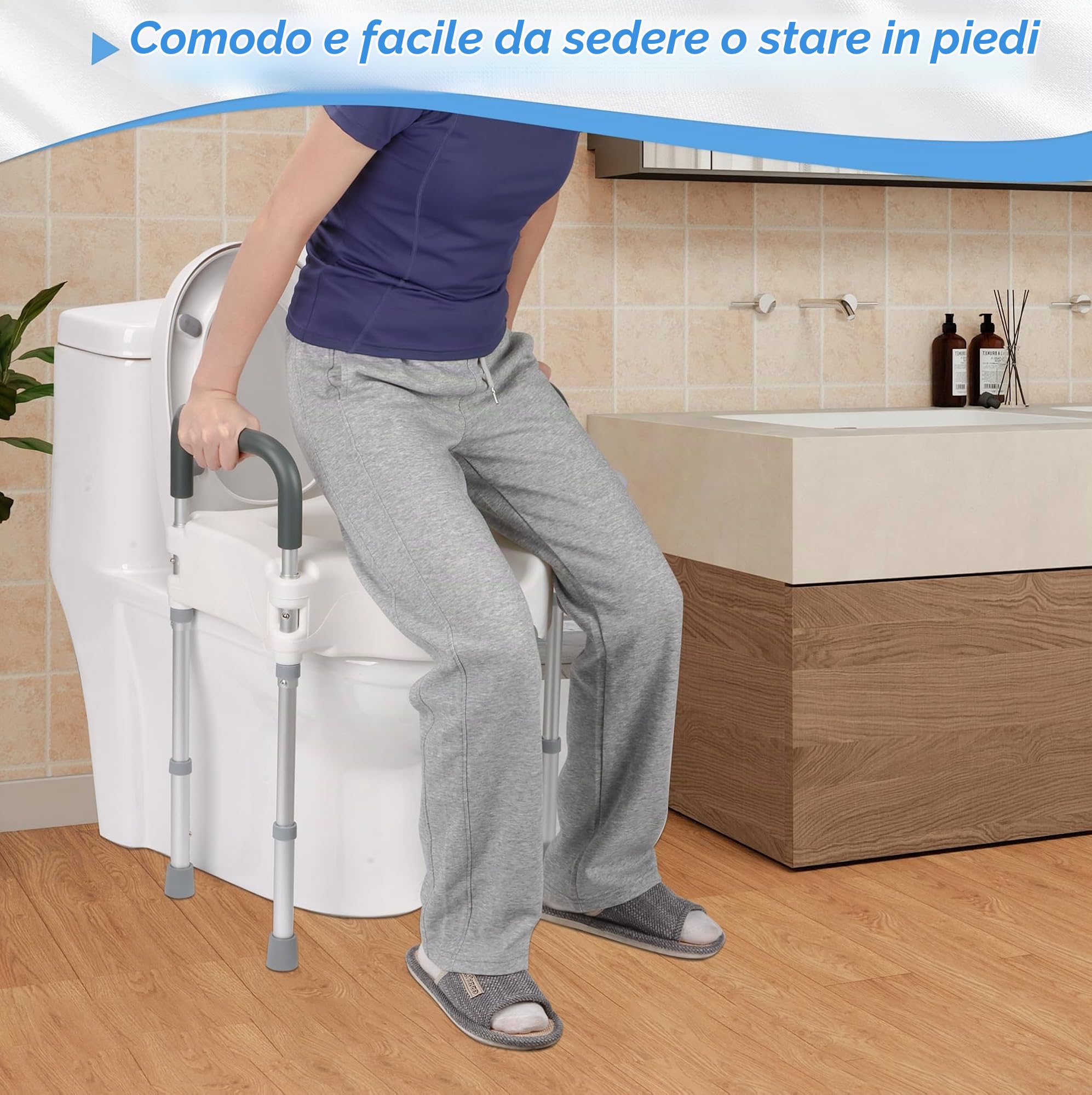 Rialzo WC per Anziani, Sedile Rialzato per wc con Maniglie Alzata per WC, Alza Water Anziani per Protesi Anca WC per Disabili, WC per Anziani, Rialzo per WC per Altezza Regolabili