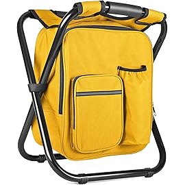 Kikerike Backpack Stool Cooler Chair Heavy Duty 300 LBS Max Load Portable Lightweight Stool Backpack Folding Fishing Cooler Seat for Camping Hunting Fishing - Yellow