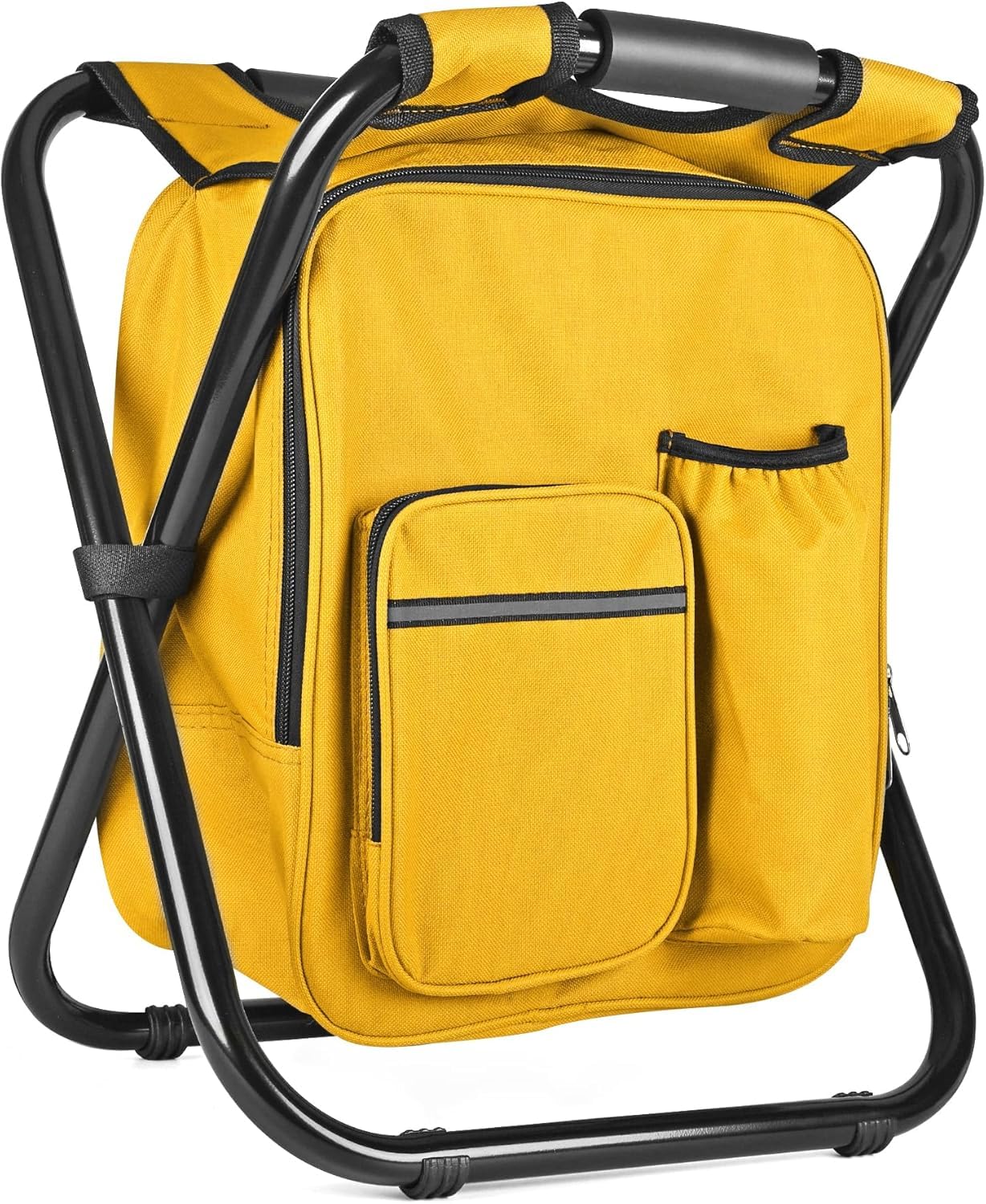 Kikerike Backpack Stool Cooler Chair Heavy Duty 300 LBS Max Load Portable Lightweight Stool Backpack Folding Fishing Cooler Seat for Camping Hunting Fishing - Yellow