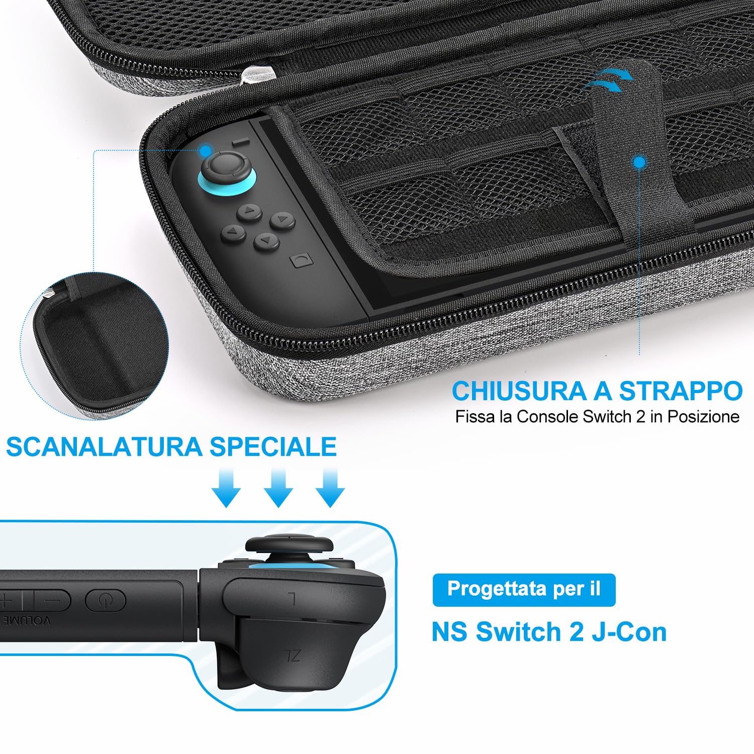 innoAura 14 in 1 Custodia Switch 2 per NS Switch 2 (2025), Switch 2 Case con Custodia da Trasporto, Cover Protettiva, Grip per Levette, Pellicola Protettiva, Ciondolo Carino e Adesivo, Grigio