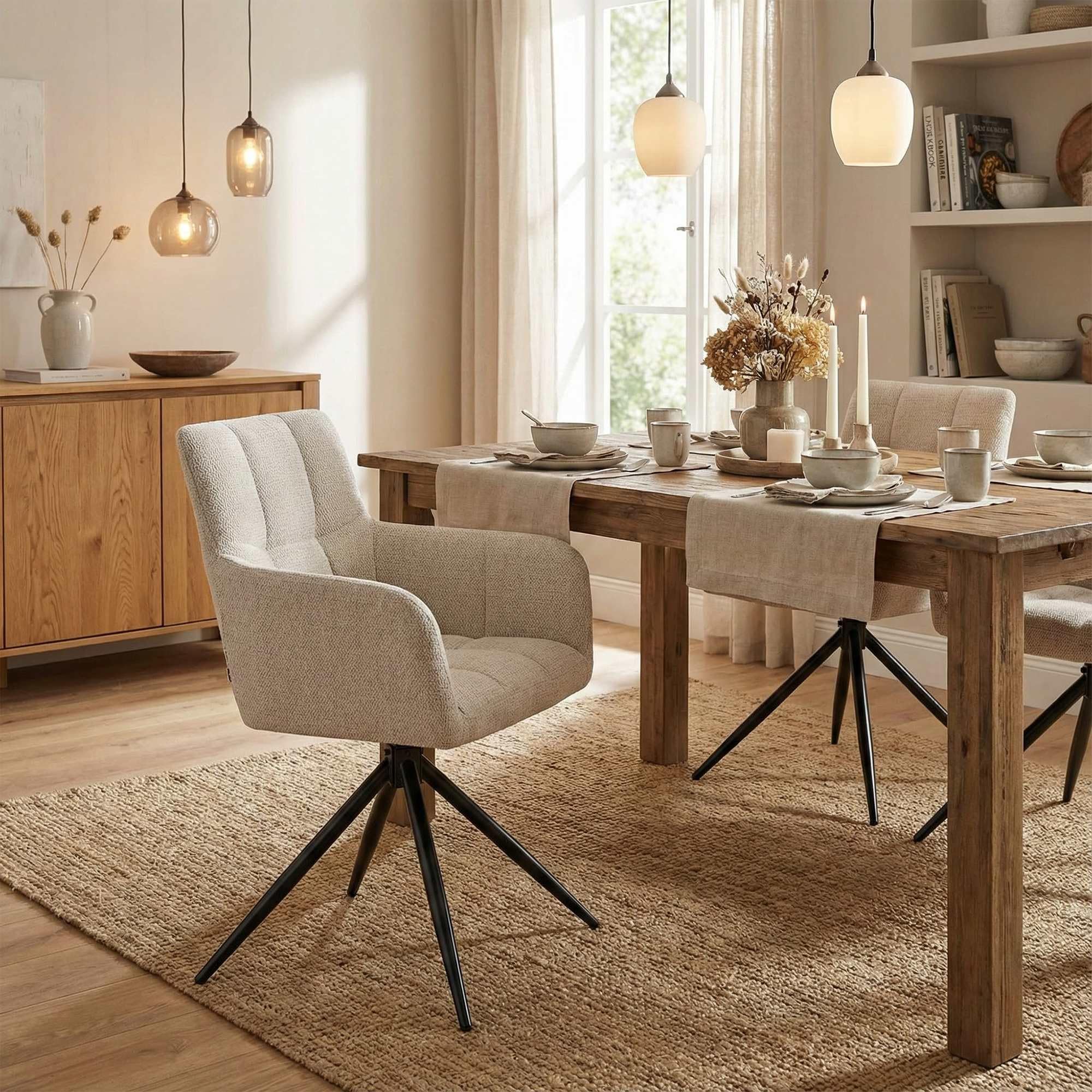 CLP Juego de 2 sillas de Comedor, Sillón Jonah Giratorio con Brazos, Silla Moderna para salón, soporta hasta 150 kg Color:Crema