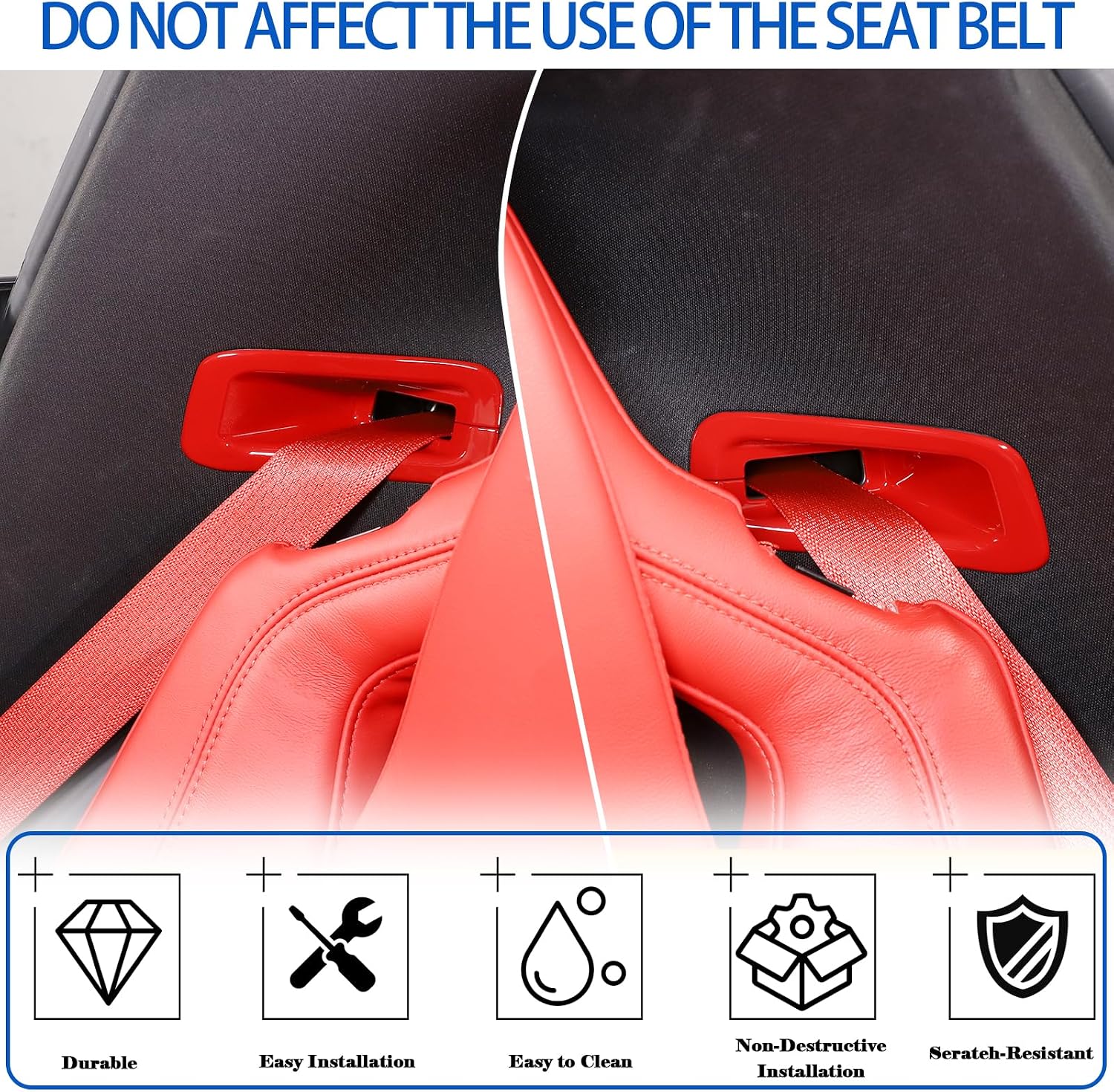 Car Seat Belt Panel Trim Frame Compatible with Chevrolet Corvette C8 Stingray 2020-2026, ABS Seat Belt Panel Buckle Decorative Protection Accessories 2Pcs (Red)