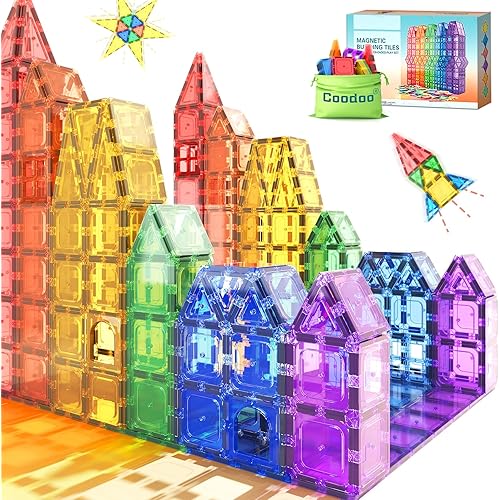 Coodoo Magnetic Tiles Kids Toys STEM Magnet Toy for Toddler Magnetic Blocks Building Preschool Learning Sensory Montessori Toys for 3+ Year Old Boys and Girls, Safe Creativity Toddler Kids Toy 40PCS
