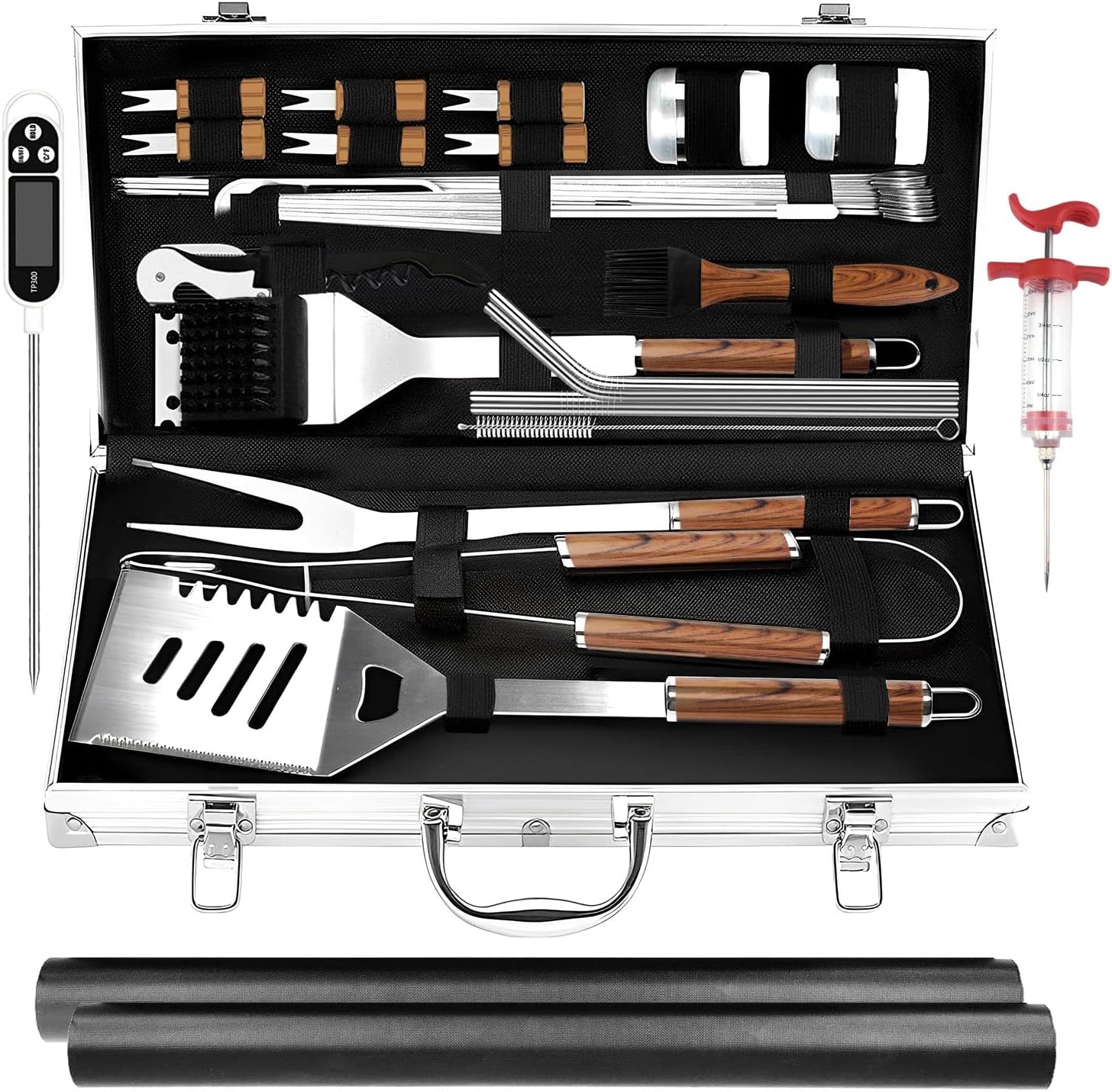 32-in-1 BBQ Tools Set Extra Thick Stainless Steel Grill Tool Set with Gift Wrapping Box, Premium Complete Outdoor BBQ Utensils Set Professional BBQ Accessories BBQ Kit for Men and Women Gift
