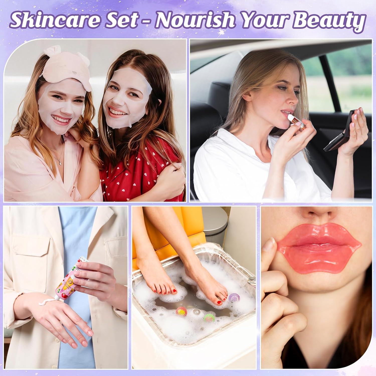 80PCS Spa Party Favors, Include Face Masks, Lip Balm, Hand Cream, Under Eye Patches, Lip Mask, Foot Bath Bombs, Hair Bands,Sleepover Spa Party Supplies,Birthday Kit for Women Girls Gift Skincare Set