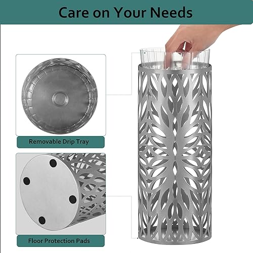 Miniatura 4 de Soporte para paraguas, soporte de paraguas para entrada, organizador de paraguas de metal con una bandeja de goteo desmontable, estante redondo para