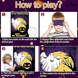 ASTARON Halloween Party Games, Pin The Mouth on Ghost Halloween Party Activities Classroom Games for Children, Kids Birthday Party Games Halloween Party Supplies