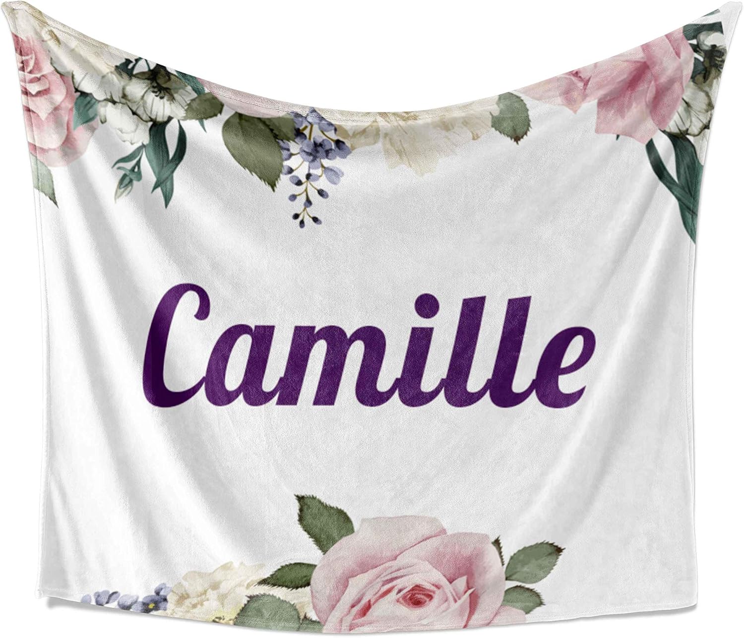 Camille Blanket - Personalized Plush Fleece Flower Throw with Name, Custom Soft Cozy Warm Blanket, Customized Birthday, Holiday Present Idea, 50x60 Inches