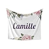 Camille Blanket - Personalized Plush Fleece Flower Throw with Name, Custom Soft Cozy Warm Blanket, Customized Birthday, Holiday Present Idea, 50x60 Inches