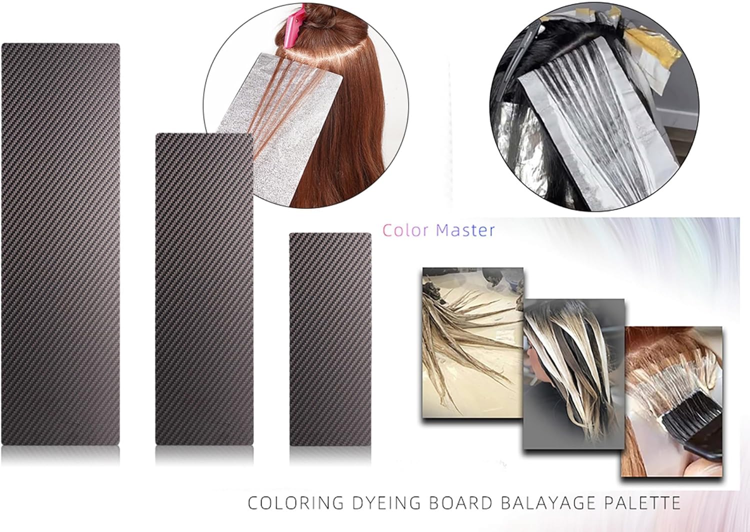 6 Pcs Balayage Board Matte Carbon Fiber Board，is a Hair Colouring Tool for Professional Salons and Hairdressers - Hair Dye Long Board and Short Board Colouring Set(Matte Black Set 2)