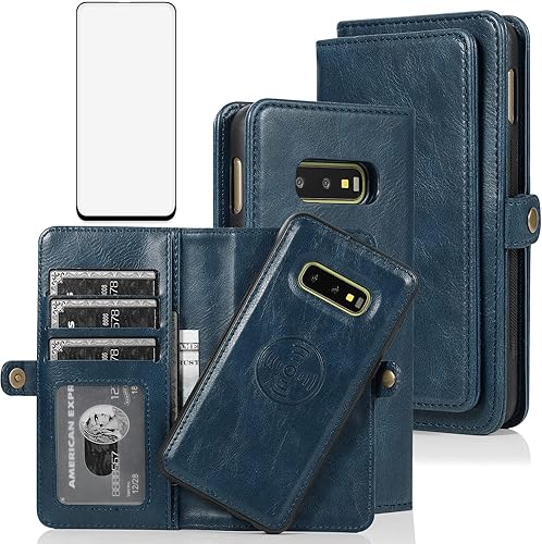 Miniatura 8 de Asuwish Funda de teléfono para Samsung Galaxy S10e Funda desmontable con protector de pantalla de vidrio templado y tarjetero de cuero con tapa para