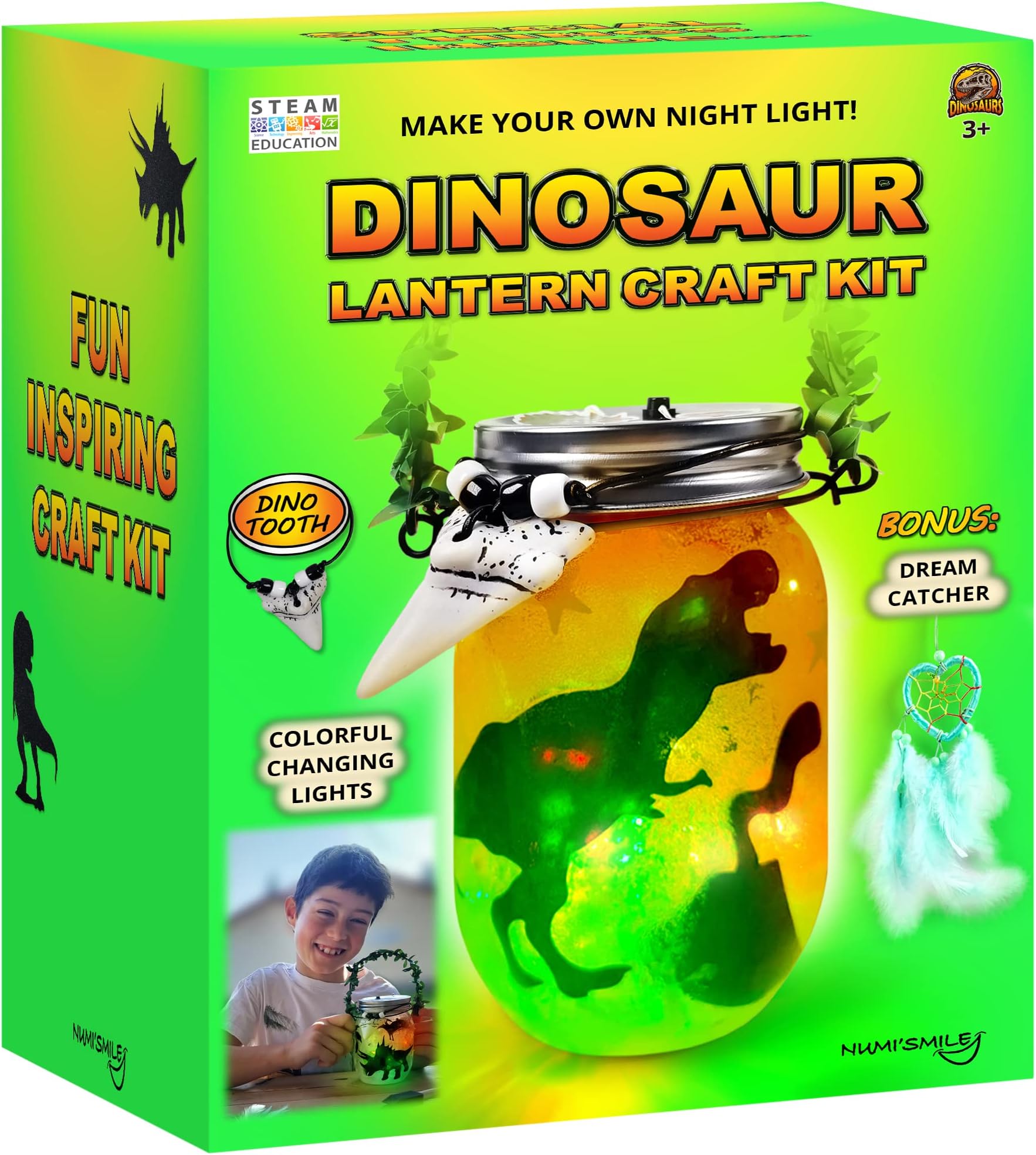 Dinosaur Lantern Nightlight Craft Kit, DIY Kits For Kids Crafts Boys & Girls, Gifts Ages 3 4 5 6 7 8-12 Years And Up, Best Toy Birthday Art Set Top Christmas Presents, Green- (NUMI-6952)