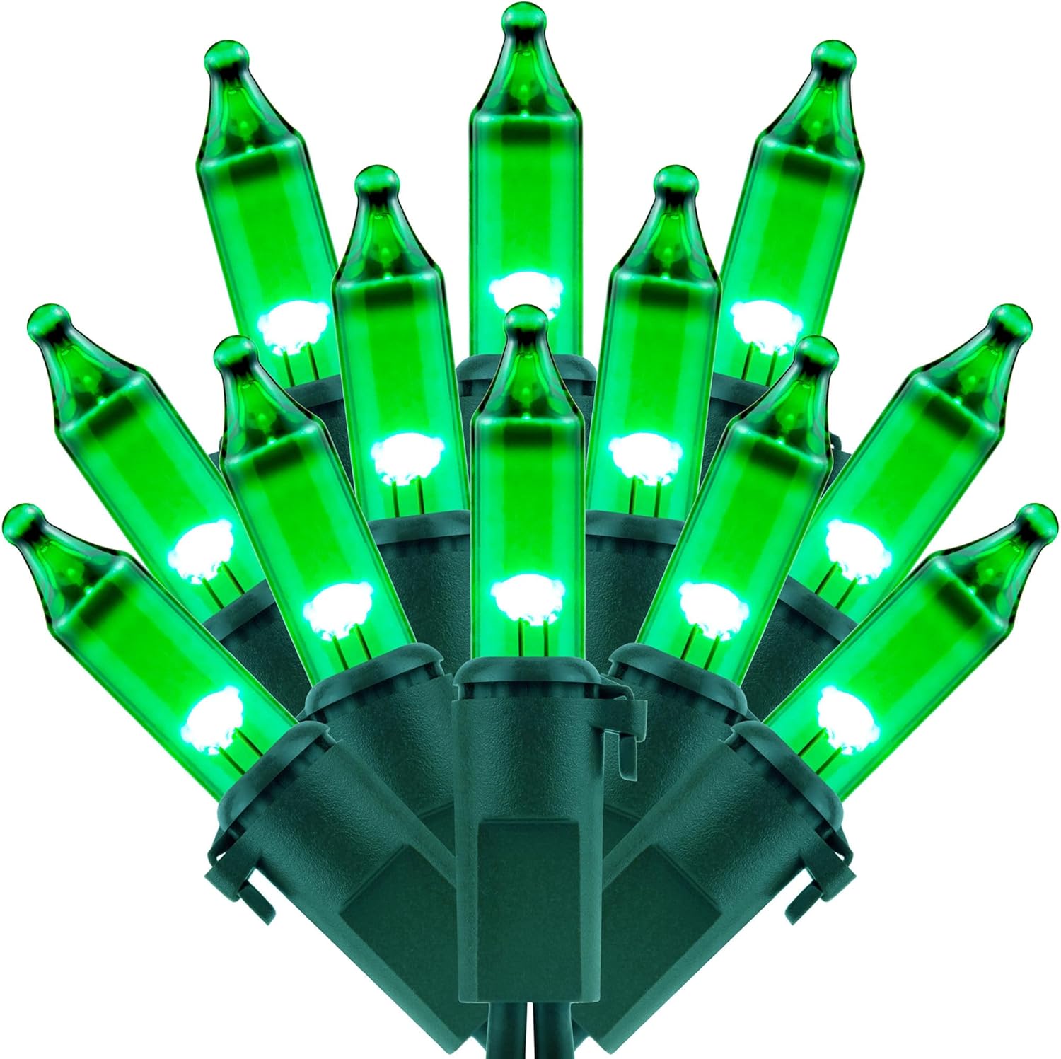 200 luces verdes de Navidad, paquete de 2 hebras, 100 unidades, 33 pies, con certificación UL (verde)