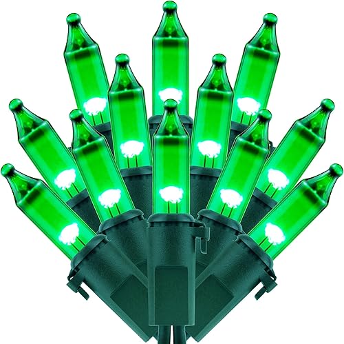 200 luces verdes de Navidad, paquete de 2 hebras, 100 unidades, 33 pies, con certificación UL (verde)