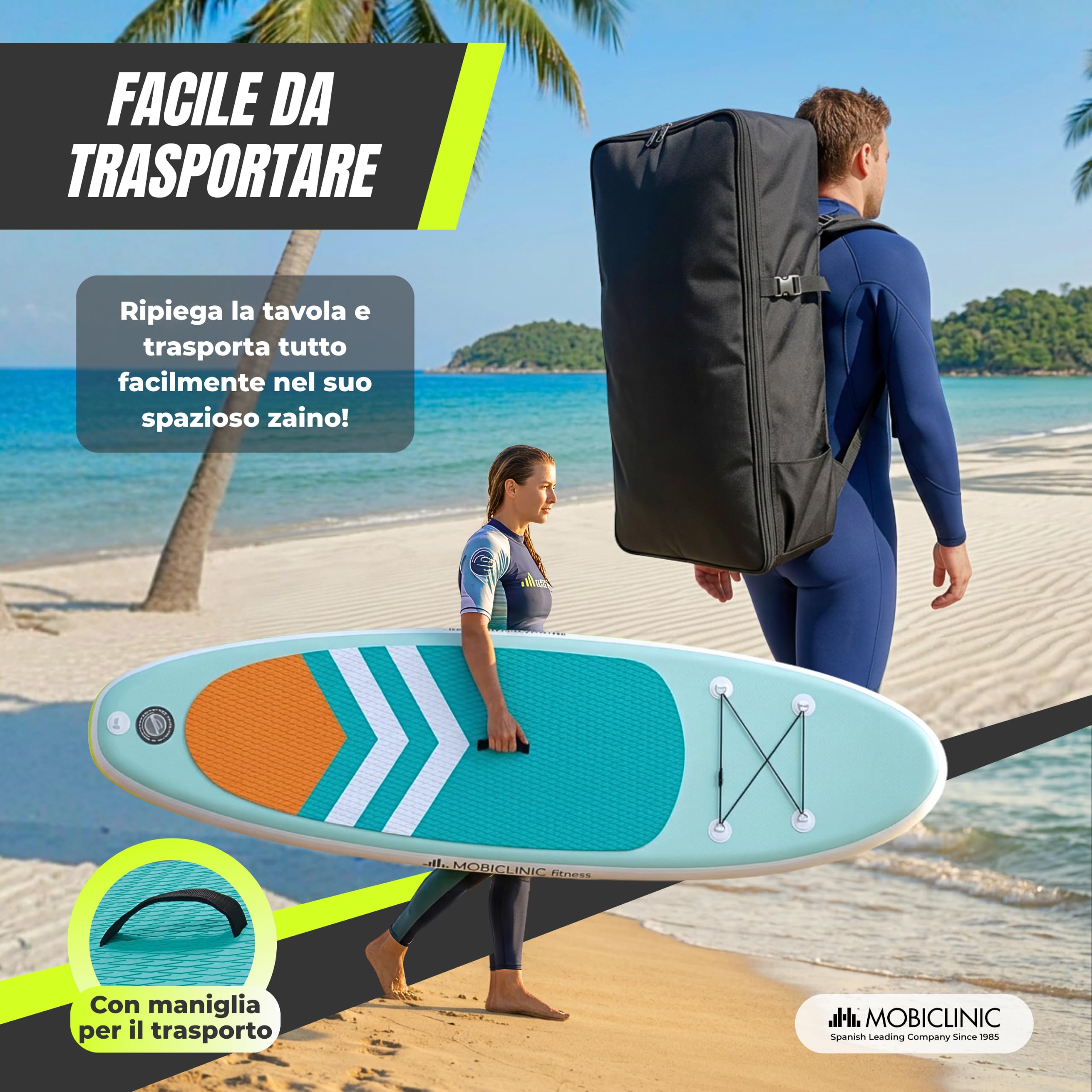 Mobiclinic®, Tavola da Sup Gonfiabile, Stand up Paddle, Pompa, Zaino, Pagaia Regolabile, Kit di Riparazione, 315x78x15 cm, Pieghevole, Per Bambini, Adulti e Animali Domestici
