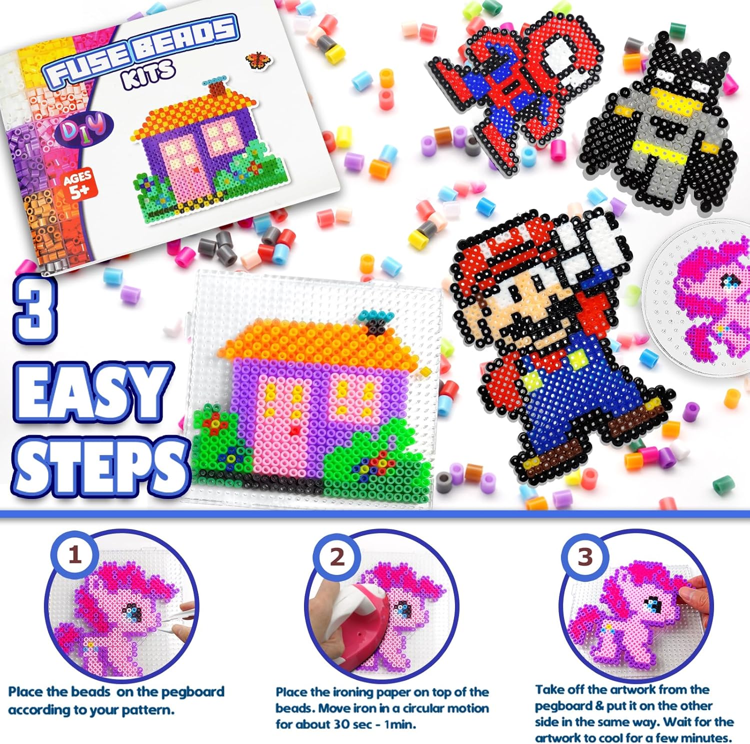 FUNZBO 31000 5mm Fuse Beads Kit - 48 Colors, Easter Homeschool Arts and Crafts Supplies for Kids, Toys Set, Art Decorations for Room, Birthday Toys Gifts for Girls and Boys Age 5+ - Image 5