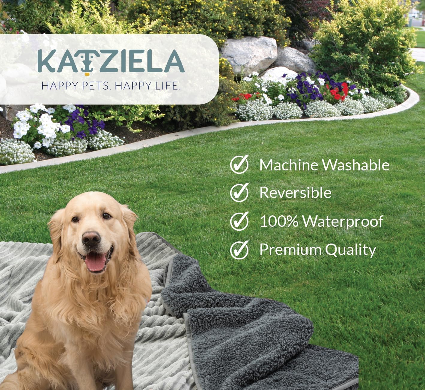 Premium Soft Dog/Cat Waterproof Blanket – Soft Sherpa Fleece, Washable, Reversible, Small, Medium, Large (Grey Medium Striped-30x50)