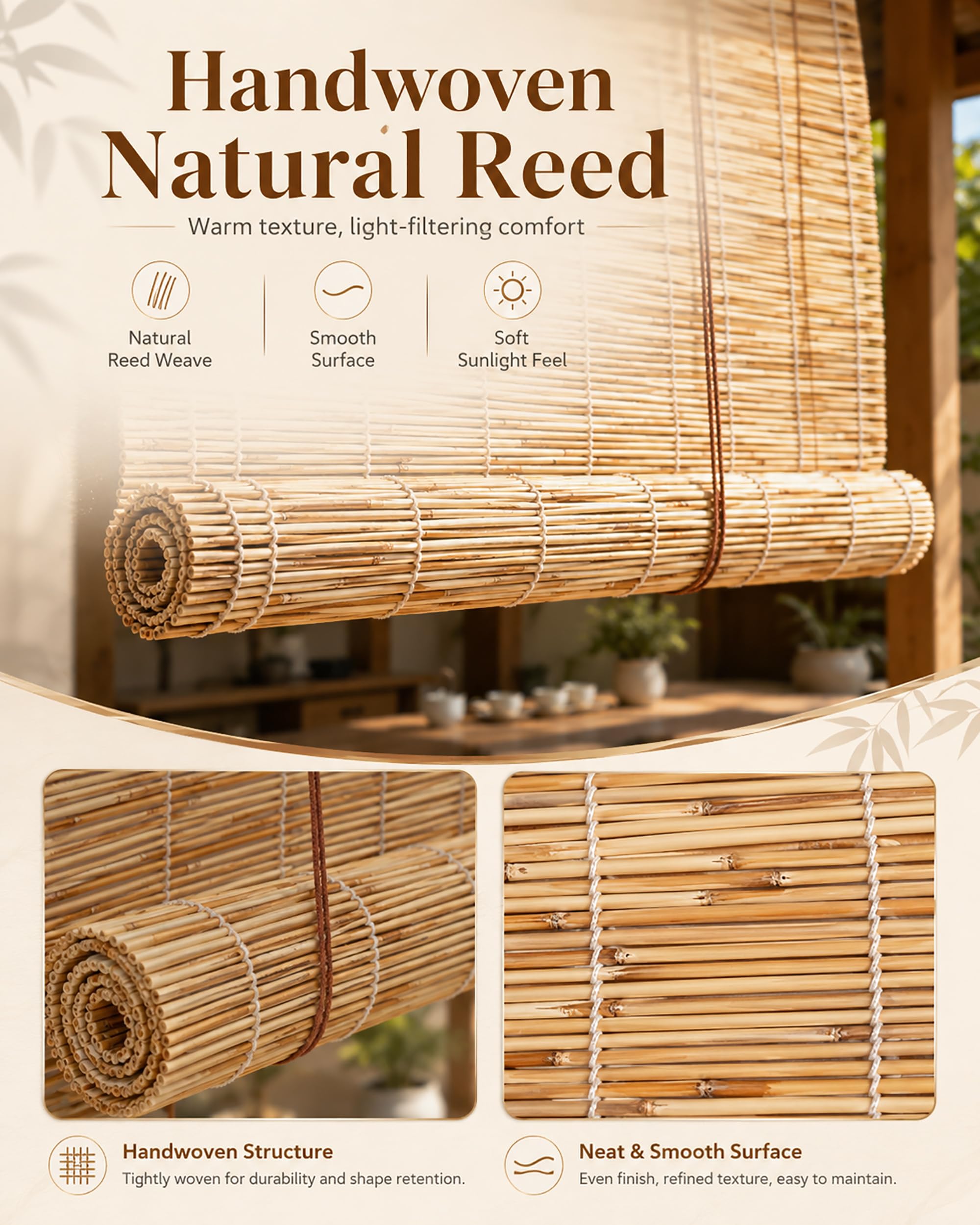Tenda A Rullo in Bamboo Naturale Tende Avvolgibili Traspirante/Privacy, Larghezza 100 120 130 150 160 180 200Cm Tenda A Pacchetto per Finestra/Porta,180 * 300cm/71 * 118"