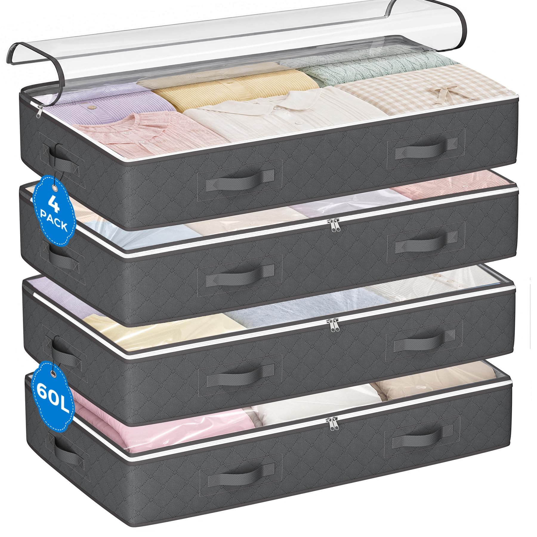 Budding Joy 60L Under Bed Storage Containers, Storage Bins with Clear Lids, Foldable Closet Organizers Storage Bags for Wrapping Paper, Blankets, Clothes, Shoes, Comforter, Sweaters, Sheets-image-14