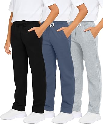 3 Pack Boys' Fleece Sweatpants Open Bottom Athletic Pockets Kids Teen