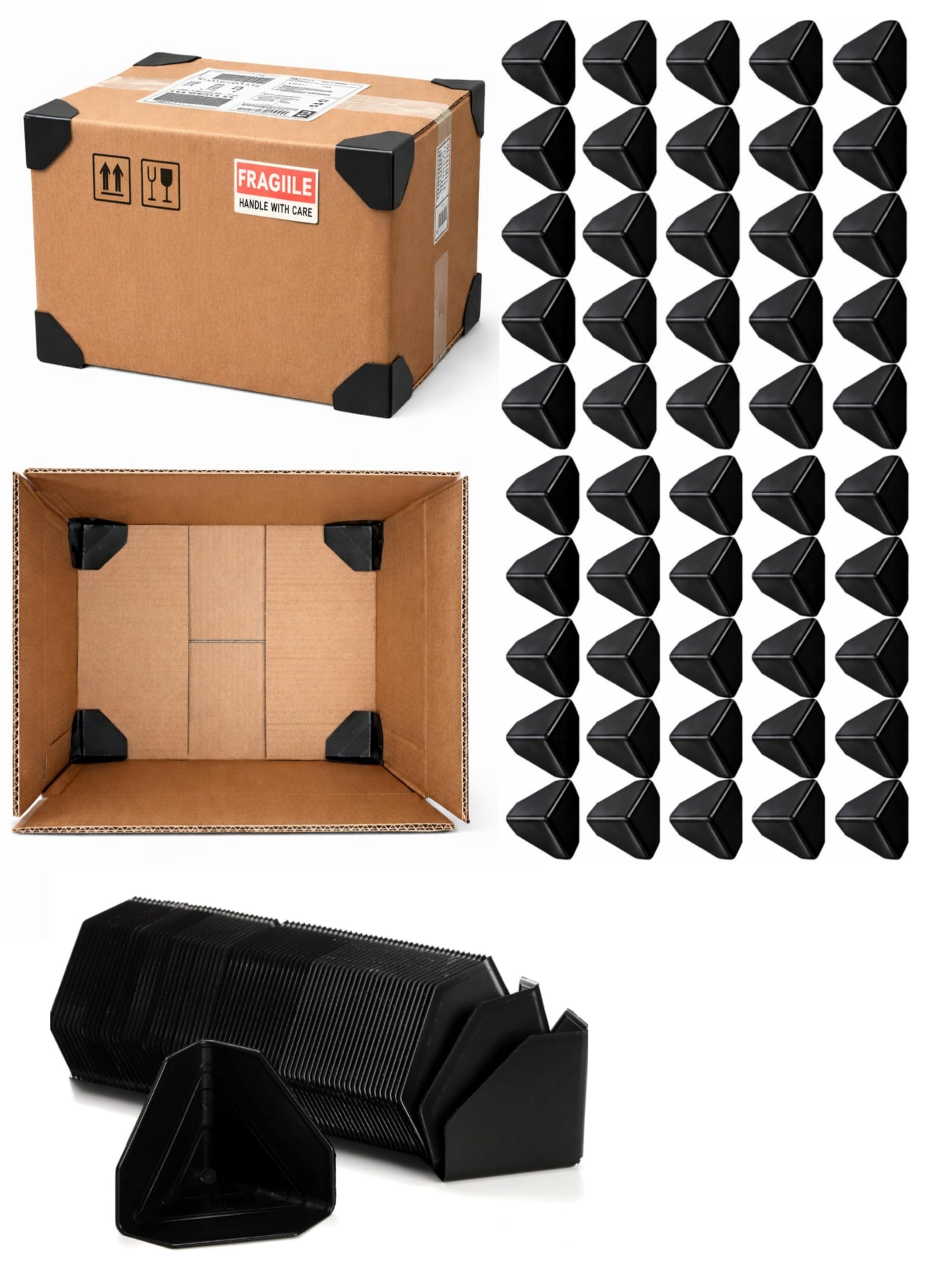 (100 pack) plastic corner protectors for shipping boxes - heavy duty edge corner protector for cartons, panel packaging, cargo transport & e-commerce packing