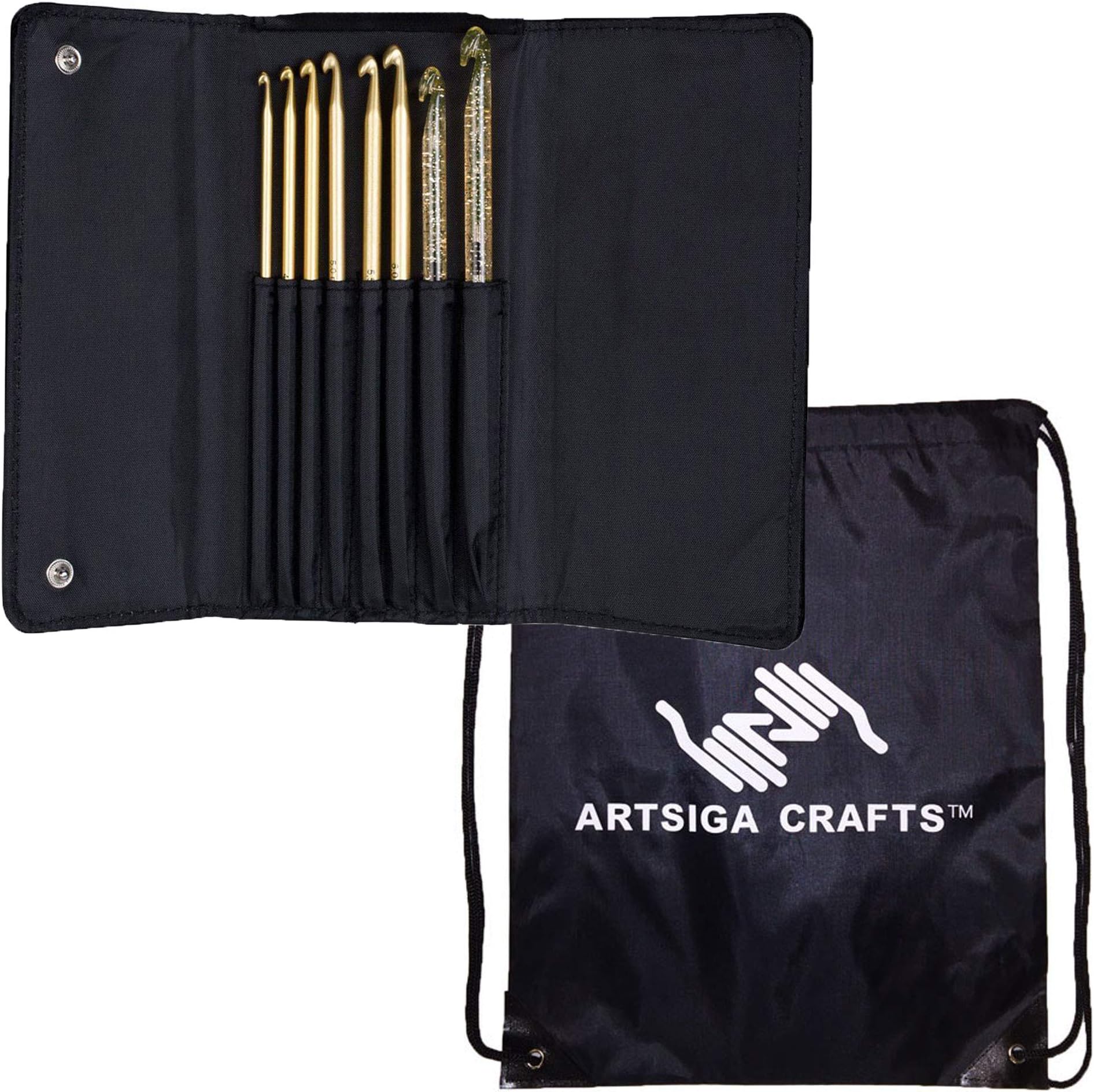 addi Click Crochet Hook 6.5-Inch Interchangeable Aluminum & Plastic Booster Pack Set Sizes 3.75mm and US F, G, H, I, J, L and M, Use with Other Click Sets, with Project Bag