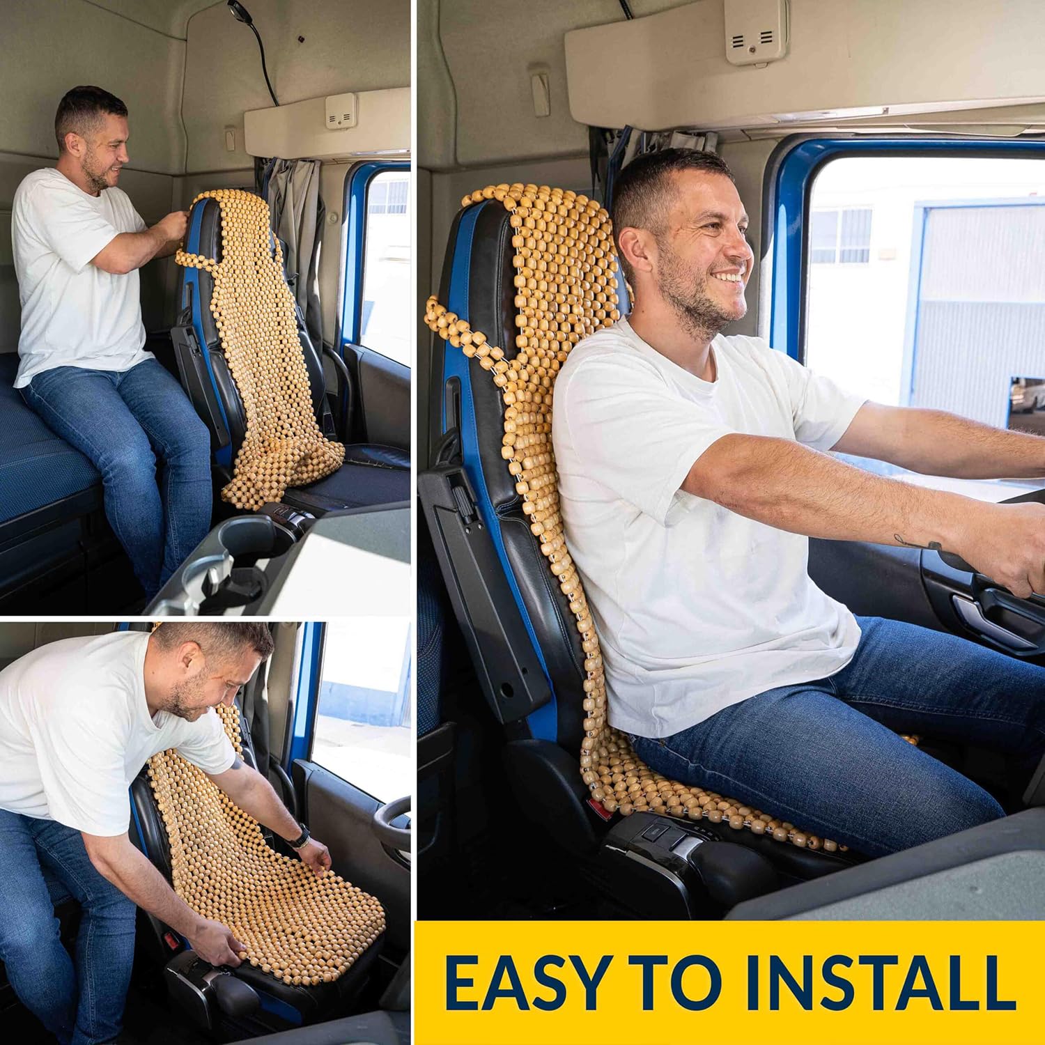 Zone Tech Housse de siège en Perles pour Voiture, Coussin de Massage, Perles en Bois Naturel pour Semi-Camion, remorque, Voiture (Naturel, 1 pièce)