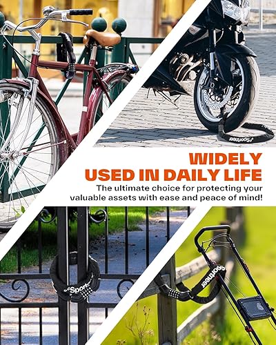 Miniatura 7 de Sportneer Cerradura de bicicleta Cerradura de cadena de bicicleta de combinación reiniciable de 5 dígitos resistente, antirrobo de alta seguridad de