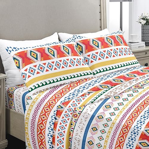 YIYEA Sábanas para cama individual  Boho  Juego de sábanas de lujo de microfibra de doble cepillado  Sábanas individuales ligeras y transpirables