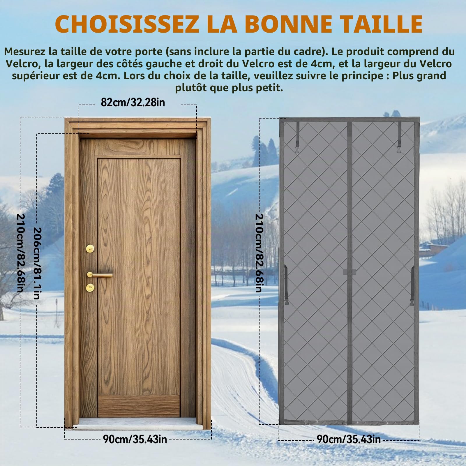 Rideau de porte magnétique isolé, rideau thermique en tissu Oxford 210D avec boucle de rangement, housses de porte épaissies coupe-vent et imperméables pour protection contre le vent et réchauffant