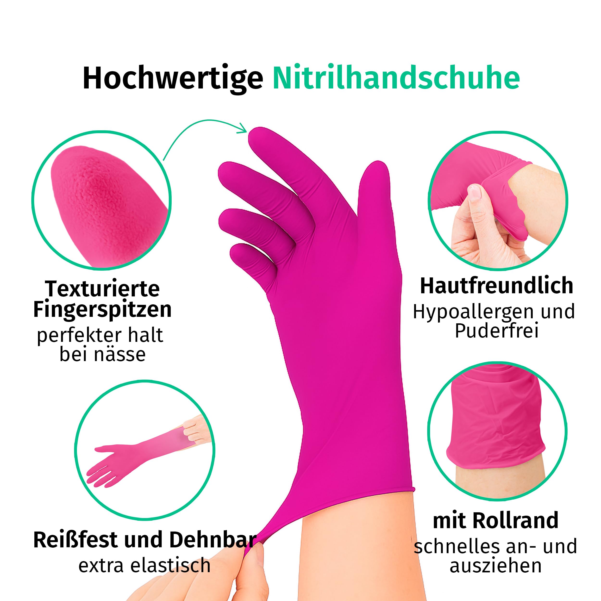 SF Gants nitrile magenta M – 1000 (10x100) gants jetables, non poudrés, sans latex, résistants, pour la cuisine, l’usage médical, le ménage, la mécanique, le tatouage, la coiffure, l’usage alimentaire