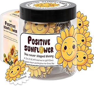 Positive Sunflower Jar, 60 Affirmation Cards for Women, Spiritual Gifts for Women, Wife, Mom, Friends, Sunflower Gift, Inspirational Gifts for Coworker, Boss, White Elephant Gift Ideas
