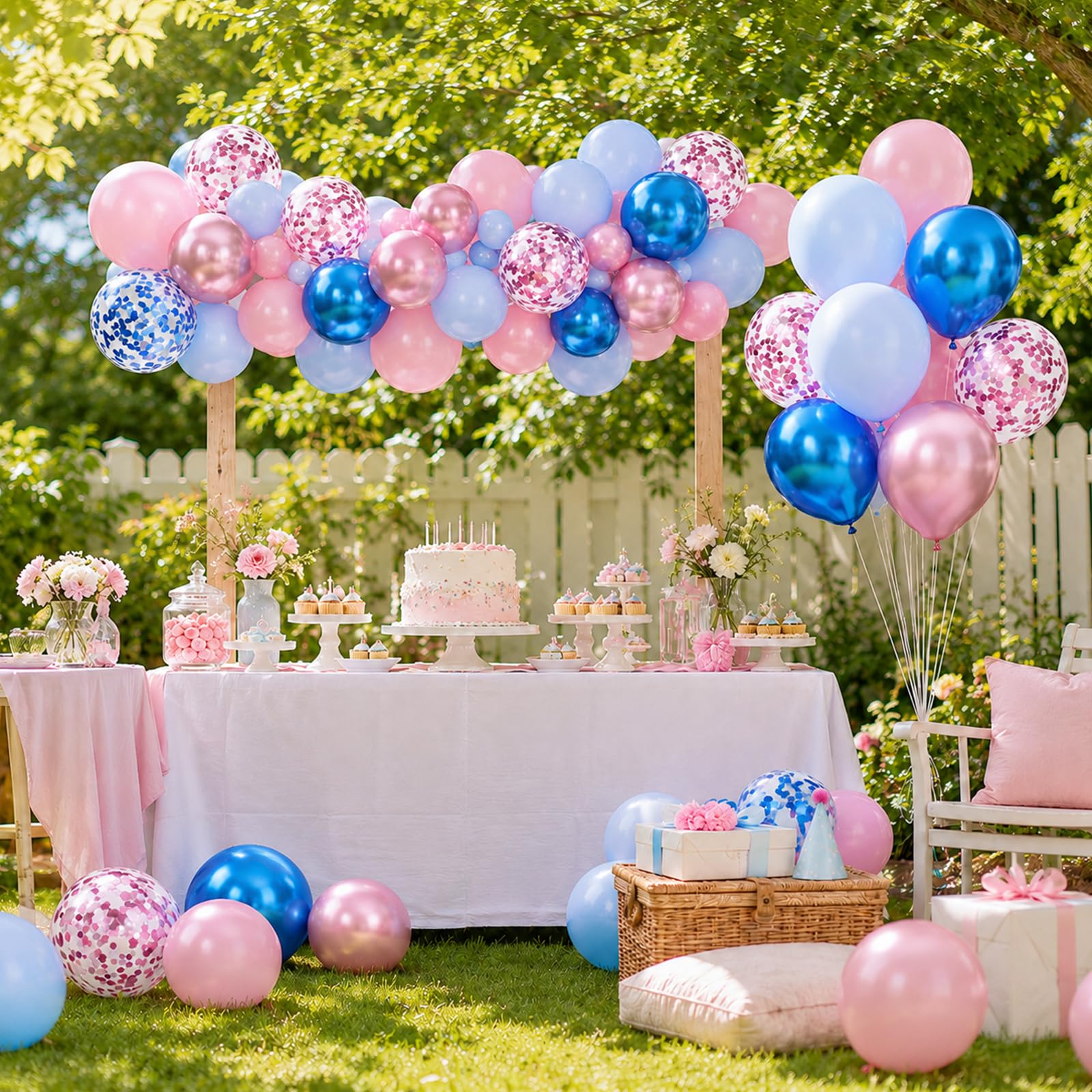 Luftballons Rosa Blau 12 Zoll Pastell Rosa Blau Luftballons Set Gender Reveal Boys or Girls Metallic Blau Pink Konfetti Ballons für Kinder Macaron Thema Brautparty Babyparty Geburtstag Party Deko