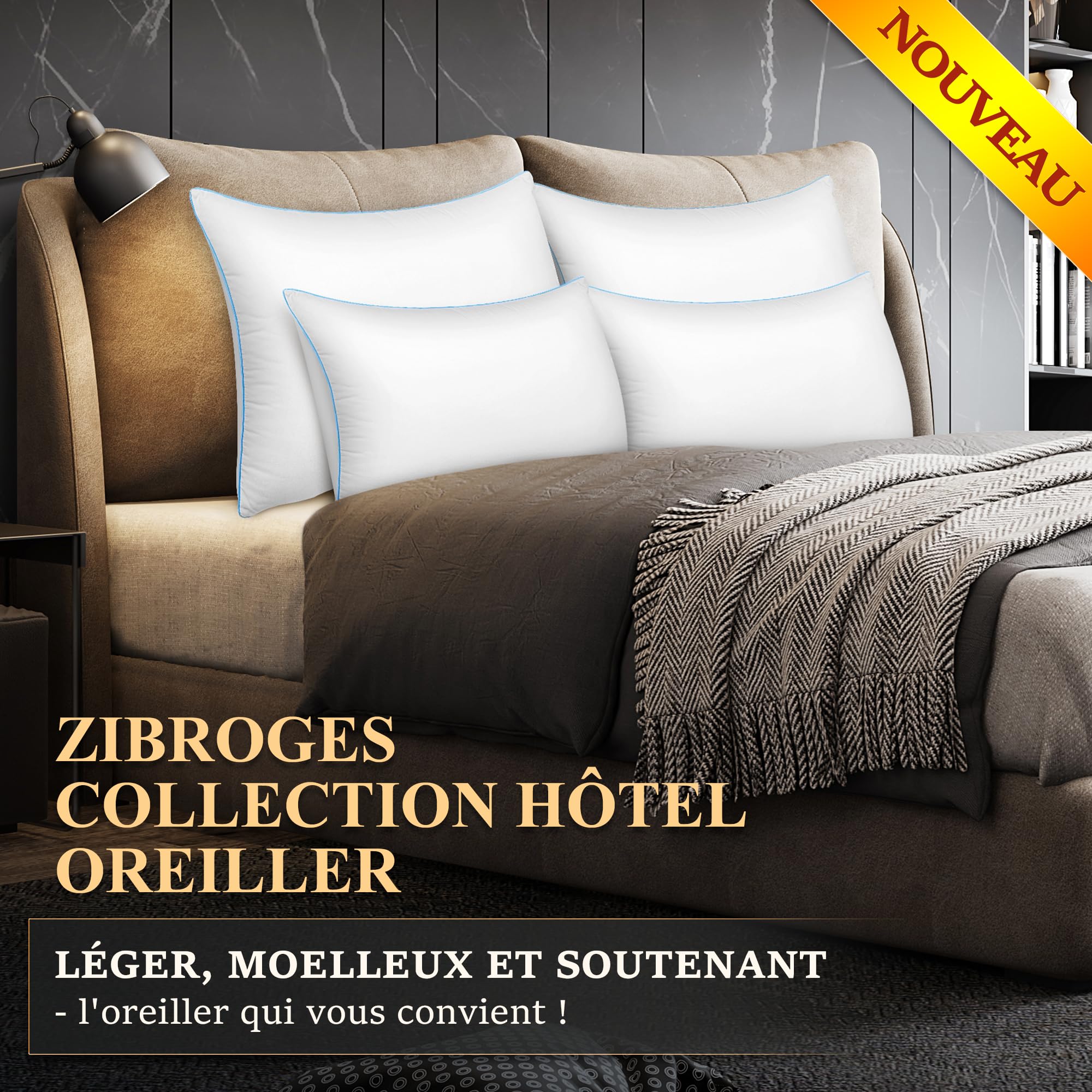 Zibroges Lot De 2 Oreillers 65x65cm - Oreillers Hôtel De Luxe Super Doux Ergonomiques - Lavables Et Rafraîchissants
