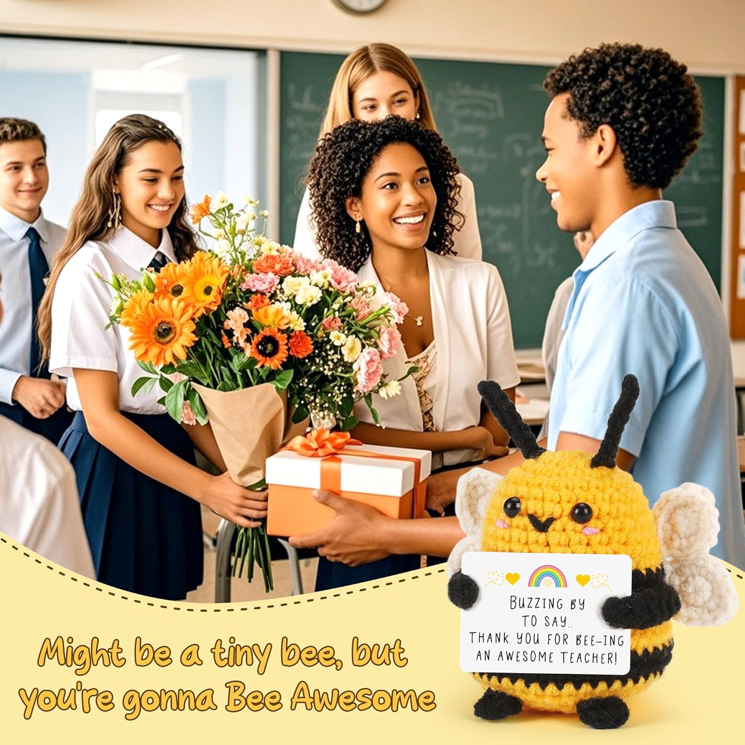 LEJIAJINW Teacher Appreciation Gift, Thank You Teacher End of Year Mentor Profsessor Appreciation Gifts from Students, Best Teacher's Day Gifts Ideas for Women Men Cute Mini Handmade Crochet Bee Gift - Image 5