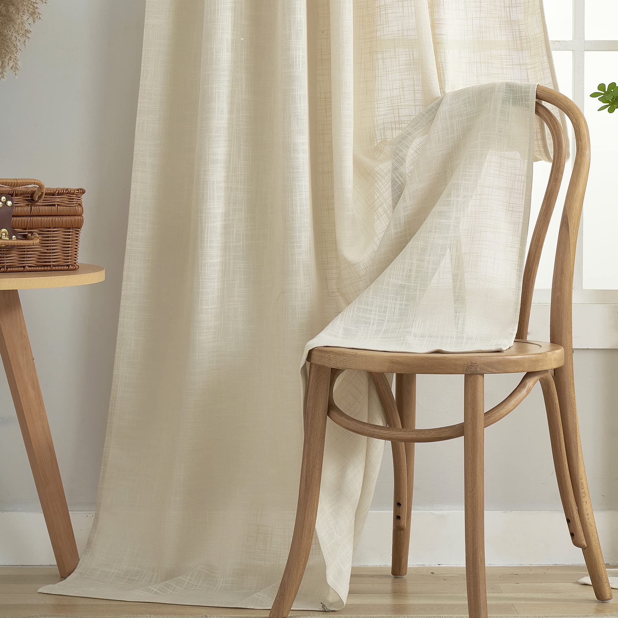 VOILYBIRD Grijs linnen semi-transparante gordijnen tab top licht filtering elegante gordijnen en gordijnen voor woonkamer 132 x 213 cm lengte, set van 2 panelen