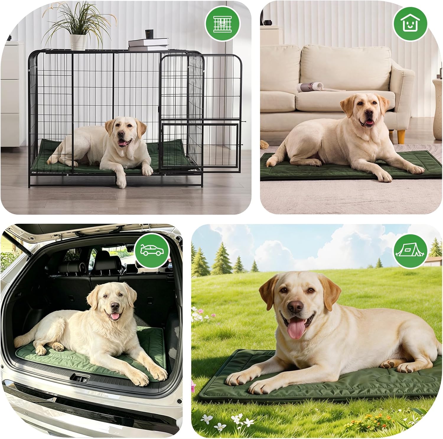 Chew Proof Indestructible Dog Crate Pad,Medium (22"x35"),Green