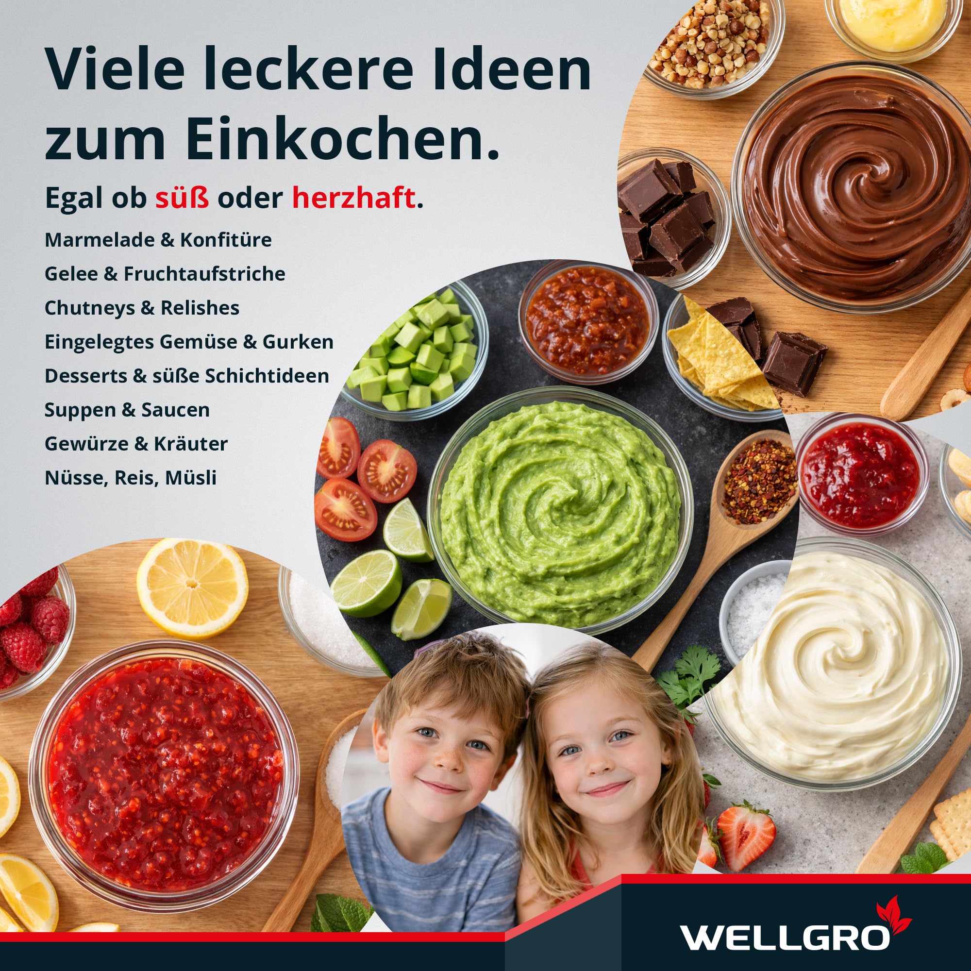 WELLGRO 50x Einmachgläser 230ml – Schraubdeckel TO82 rot kariert – Made in Germany – Vorratsgläser, Marmeladengläser, Aufbewahrungsgläser & Gärgläser