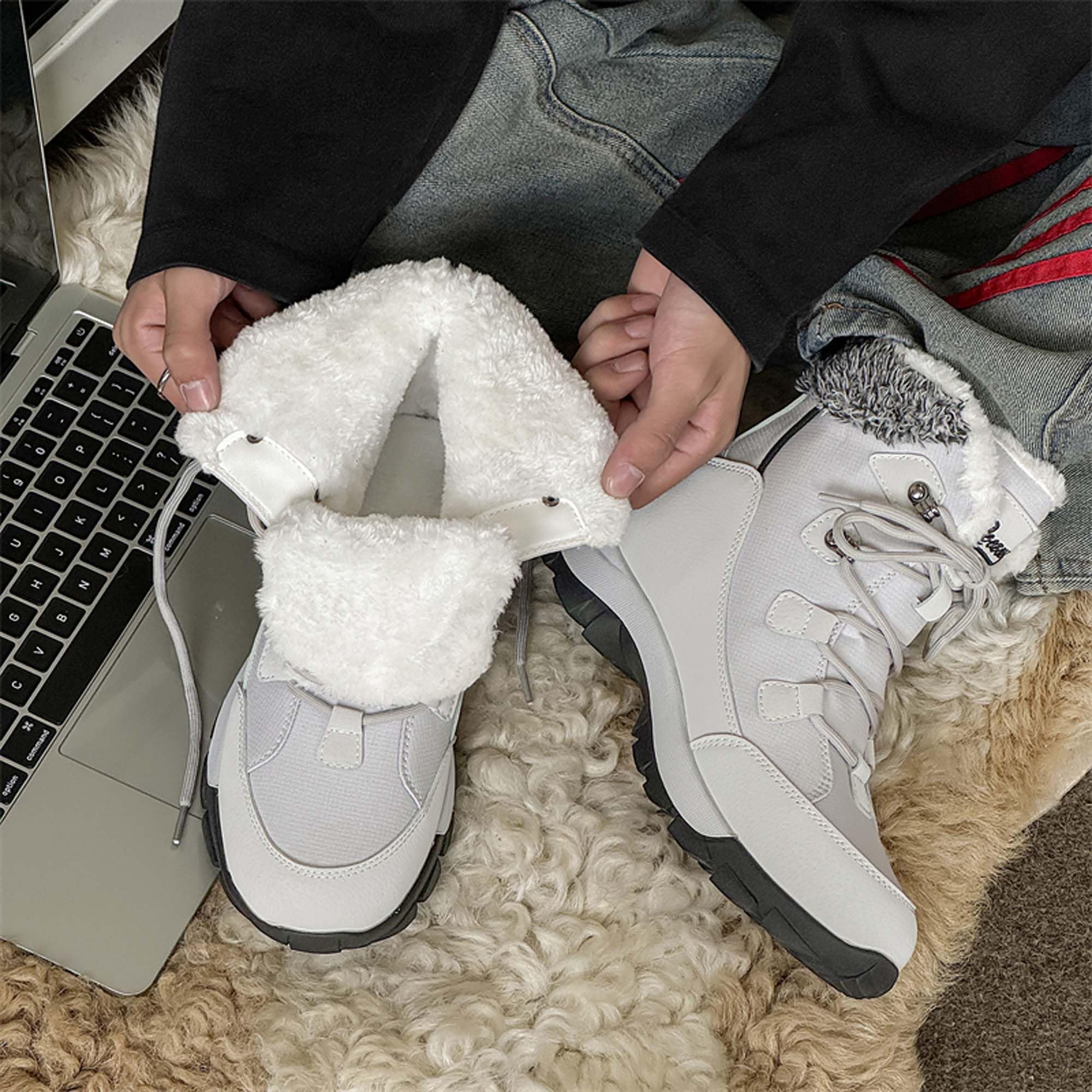 Large size couple snow boots, thick soled men's and women's outdoor casual shoes with plush short boots and cotton shoes