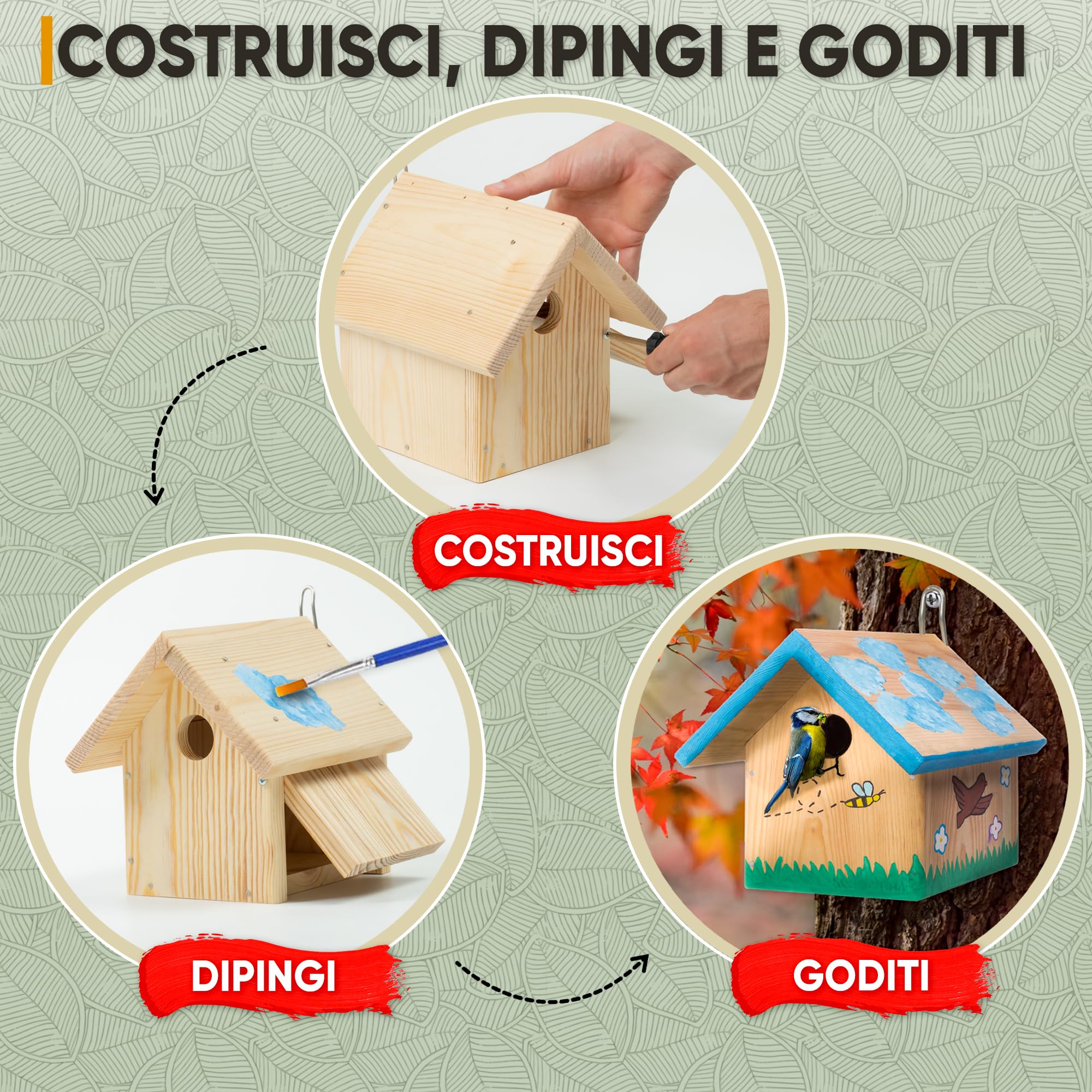 Mice&Co Casetta per Uccelli Fai Da Te - Casa Uccellini in Legno per Dipingere, Kit Montaggio con Set di Pittura, Casa Uccelli Dipingere Esterno | Casetta DIY per Giardino, Riparo per Uccelli