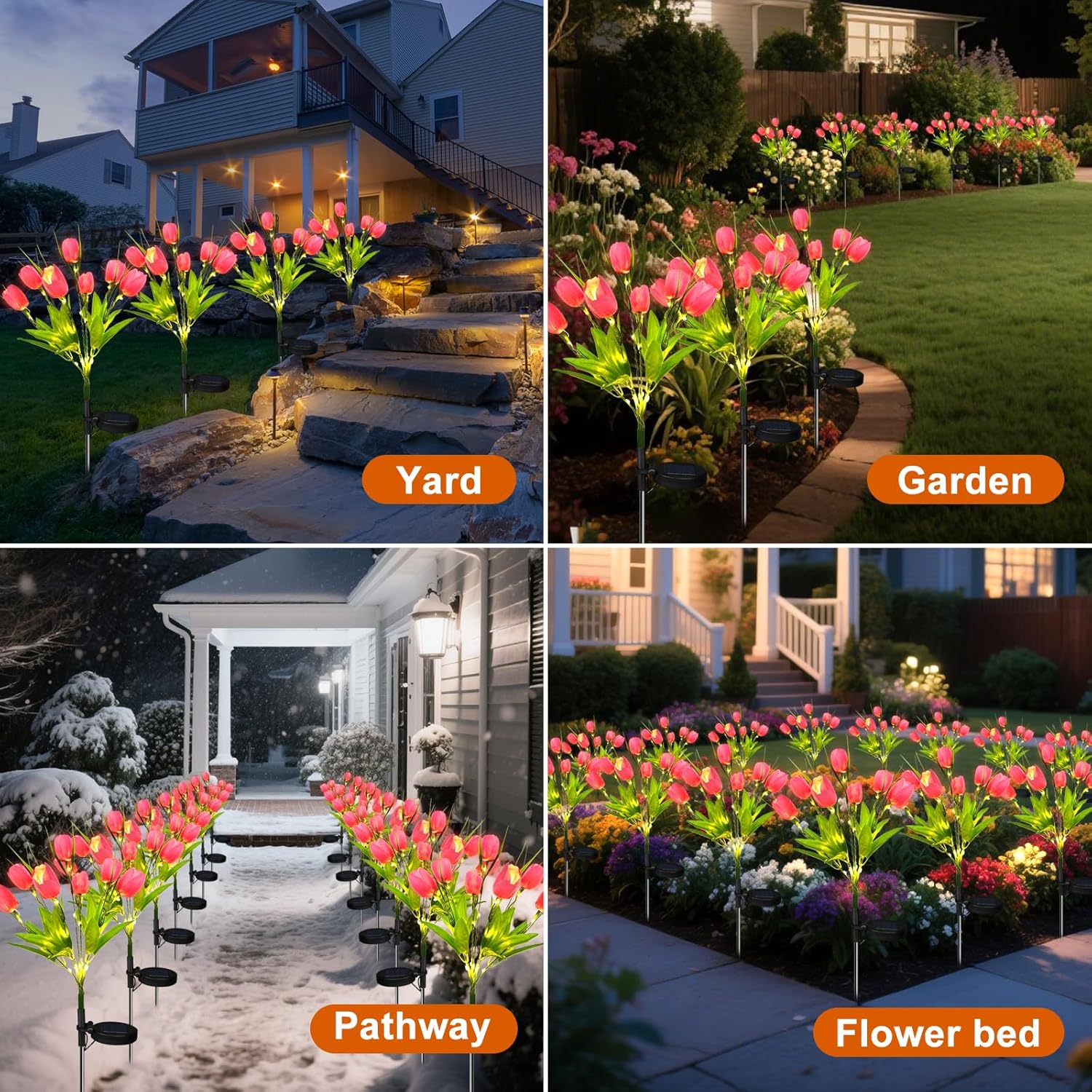 Aolyty Solar Garden Lights Outdoor, Solar Tulip Lights 2 Pack with 14 Tulip Flowers, IP65 Waterproof LED Stake Light for Pathway Patio Yard Landscape Decorative (Pink)