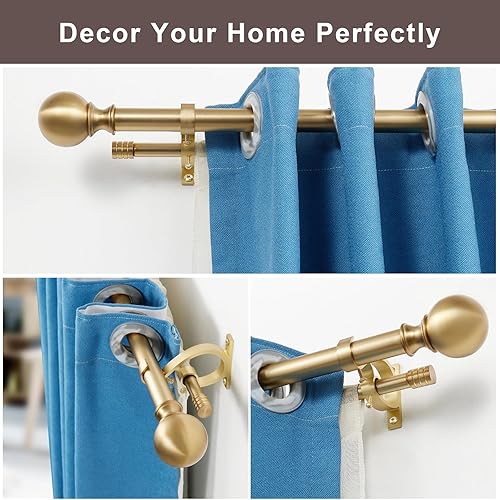 Miniatura 8 de Varillas de cortina dobles para ventanas de 36 a 72 pulgadas, barra de cortina decorativa ajustable con remates redondos y de barril, 1 pulgada