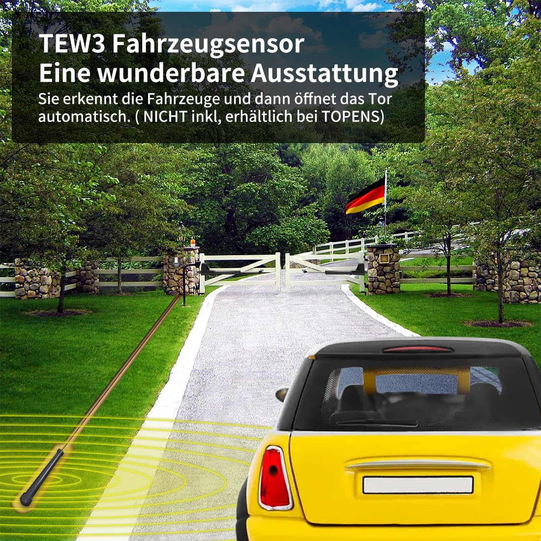 TOPENS AT1202 Drehtorantrieb Flügeltorantrieb Doppelflügeltor automatischer Torantrieb Toröffner Automatik max. 5,5m oder 400kg pro Flügel mit 2 Fernbedienungen